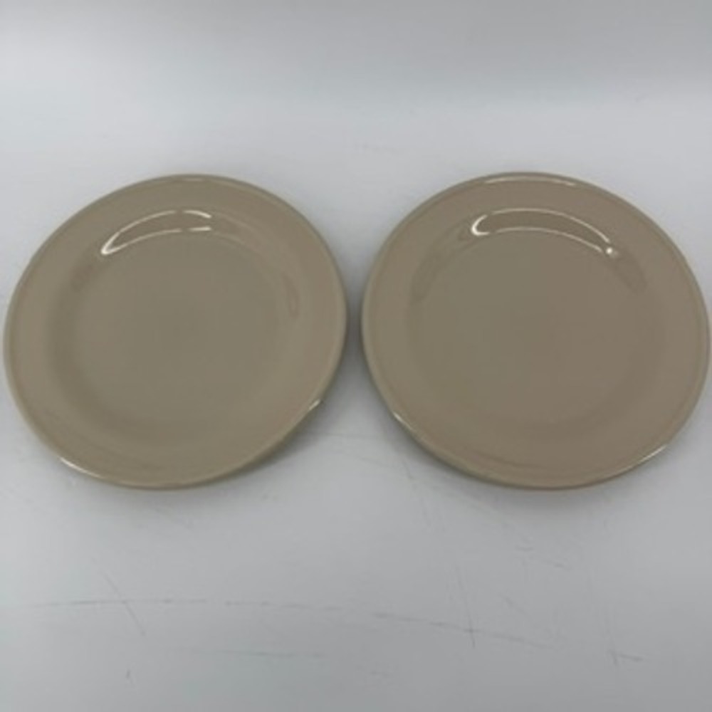 Henn Pottery Tan Taupe Stoneware 8.75 Inch Salad Dessert Plates Set of 2 USA